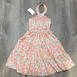 Grace Karin Girls Floral Halter Tiered Dress Pink Green